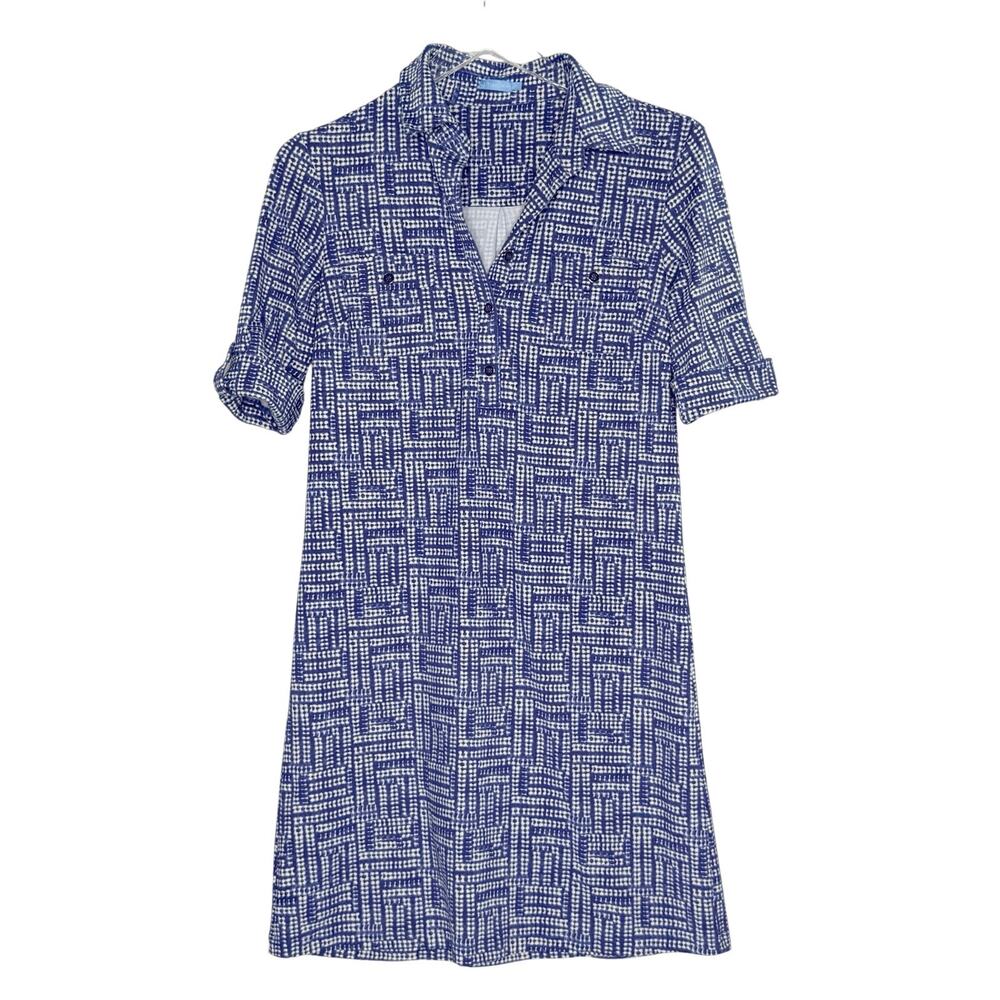 J. McLaughlin Blue Dot Durham Catalina Cloth Collared Shirt Dress XS